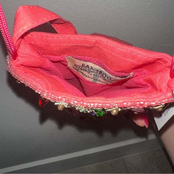 NWT Bamboo Trading Company Pink Beaded Tajmahal Club Crossbody Handmade Bag - Picture 7 of 8